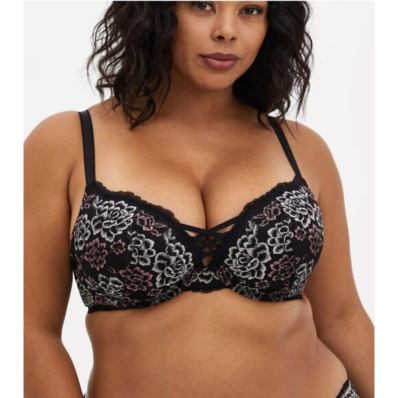 Torrid Curve 44B Black Floral Lace Push-Up Plunge Bra Adjustable Convertible - Picture 10 of 12